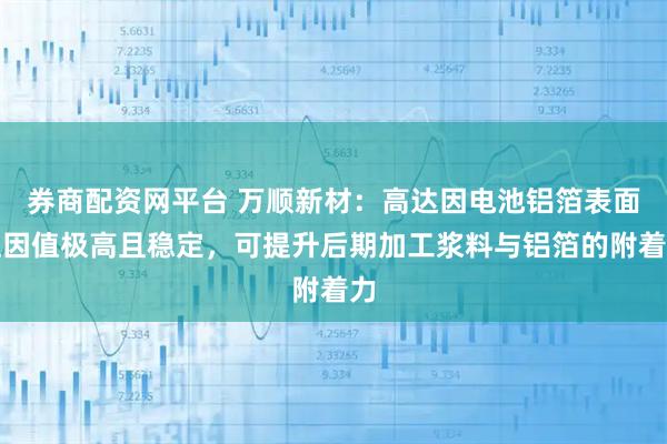 券商配资网平台 万顺新材：高达因电池铝箔表面达因值极高且稳定，可提升后期加工浆料与铝箔的附着力