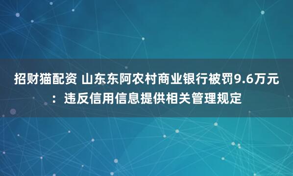 招财猫配资 山东东阿农村商业银行被罚9.6万元：违反信用信息提供相关管理规定